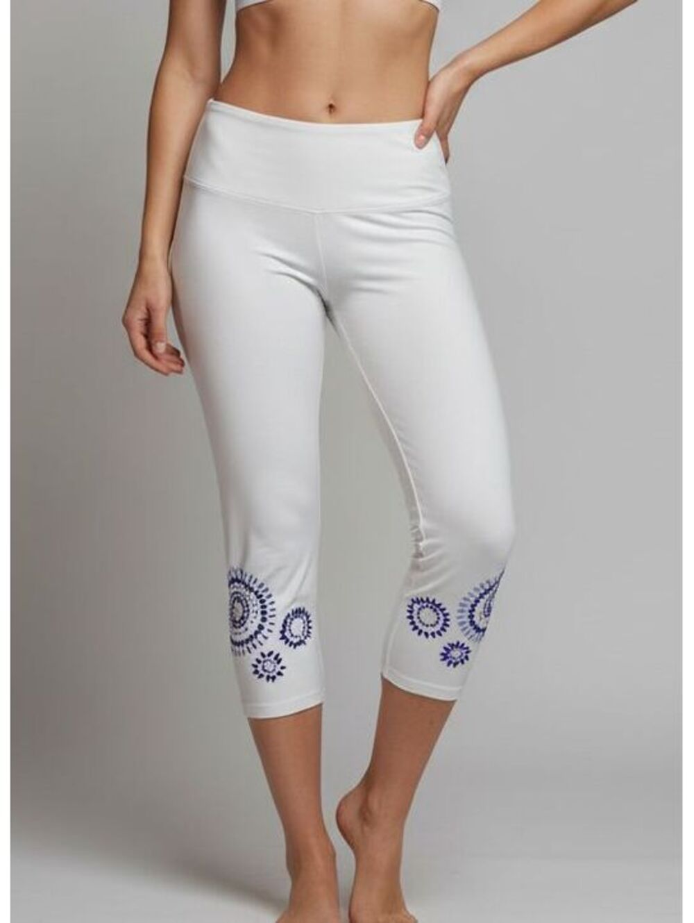 Athena Marie White Leggings with Blue Rhinestone Mandala Ankle Detail Size S